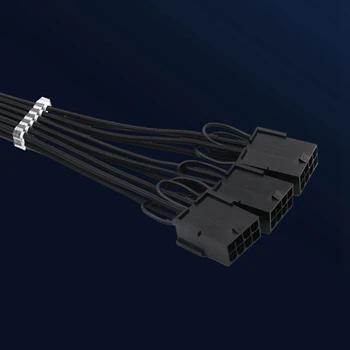 Удлинительный кабел 12VHPWR PCI-E 5.0 от 16-контактни и 3x8-контактни (6 + 2)ръкави, Удлинительный кабел 16AWG, Съвместим с 3090Ti и RTX 4080