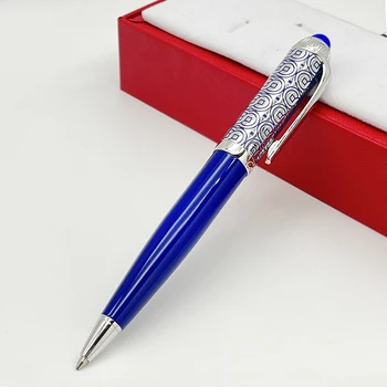 Химикалка писалка CT Luxury Classic със сини кръгъл фигура, покрита с лак, химикалка писалка със сребърен цвят, гладки канцеларски писма