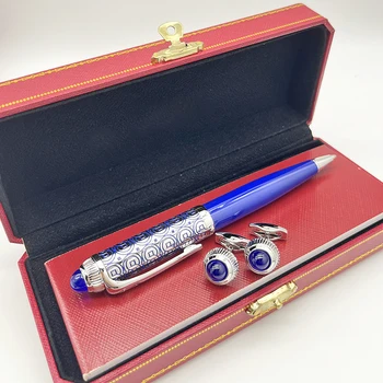 Химикалка писалка CT Luxury Classic със сини кръгъл фигура, покрита с лак, химикалка писалка със сребърен цвят, гладки канцеларски писма