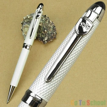 Химикалка писалка Jinhao от висококачествени въглеродни влакна в бял цвят и метални JR232