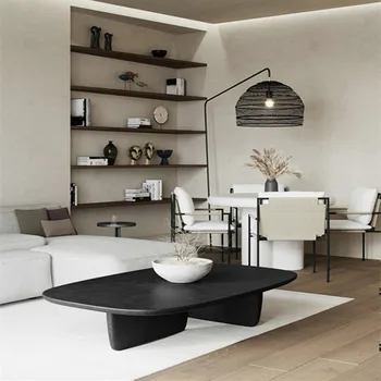 Холни маси с дървена конзола, дизайнерски черен ниска масичка в скандинавски минималистичном стил, квадратна маса, основна мебели за дома