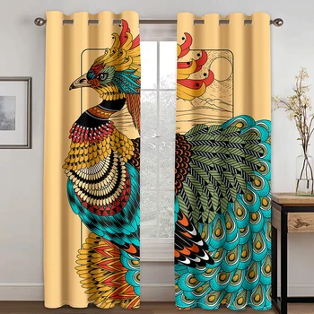 Цветни Красиви пердета, с участието на павлина в формата на животно, луксозни завеси за декорация на дома, в хола, в спалнята, 2, панел, 3D завеси от полиестер