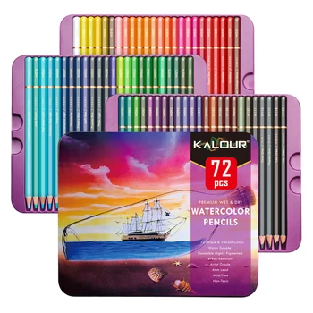 Цветни моливи KALOUR 72/120, професионални продукти за бродерия, акварелни моливи премиум клас четка за детска рисунка, стило-боя