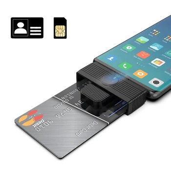 Черен четец за смарт карти CR318, жак за клониране на идентификатора СИМ-карта USB2.0, стандартен адаптер за банкова карта за Android телефони
