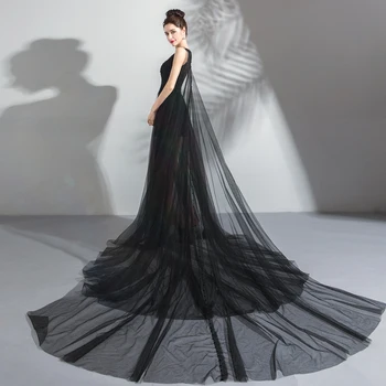 Черно тюлевое рокля с аппликацией от мъниста, дантела отзад, по цялата дължина, рокля за абитуриентски бал, рокли за специални случаи, дрехи ръчна изработка по поръчка